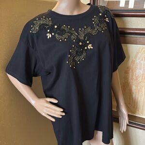 Bobbie Brooks Womens Vintage Black Gold studded Embellished Top sz XL